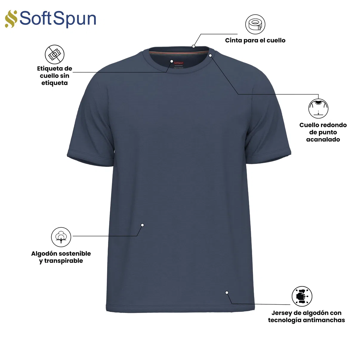 SoftSpun Pack 6 Camisetas Hombre Algodón 100% | Camiseta Básica Cuello Redondo | Camisetas Confort para Uso Diario