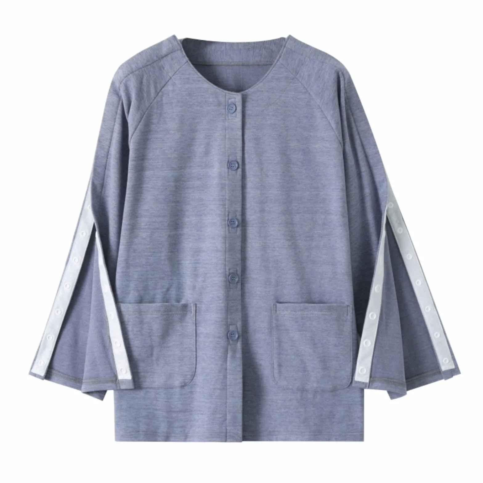 Traje de enfermería Batas de hospital Tearaway Snap, ropa de cuidado de estilo largo para mujer, ayuda de enfermería completamente abierta después de la cirugía con bolsillo