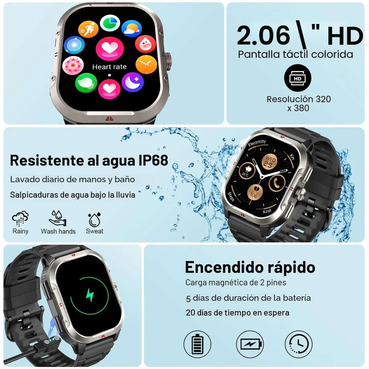 Jugeman Reloj Inteligente Hombre con GPS, 2.06'' Smartwatch,Fitness Tracker | Llamadas Bluetooth, IP68, 110+ Modos Deportivos, Monitor de Sueño/Podómetro/Pulsómetro Smart Watch para Android iOS
