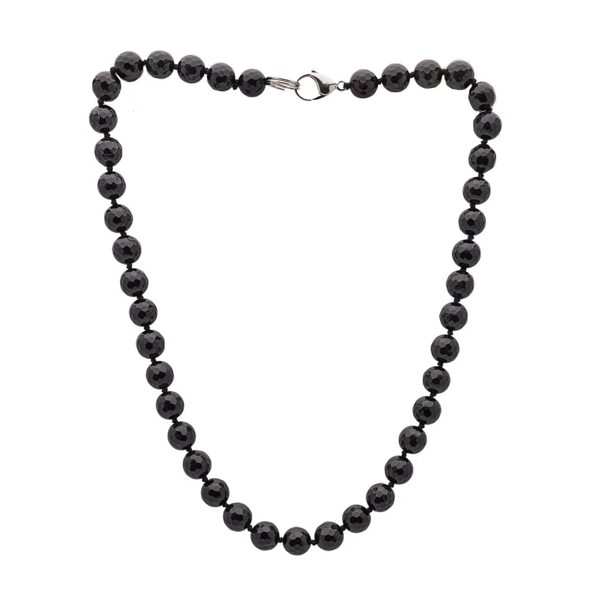 Collar de piedras preciosas con cuentas hecho a mano para mujer - Collar de piedras preciosas naturales de 10 mm para mujeres, niñas (Ágata Negra Facetada)