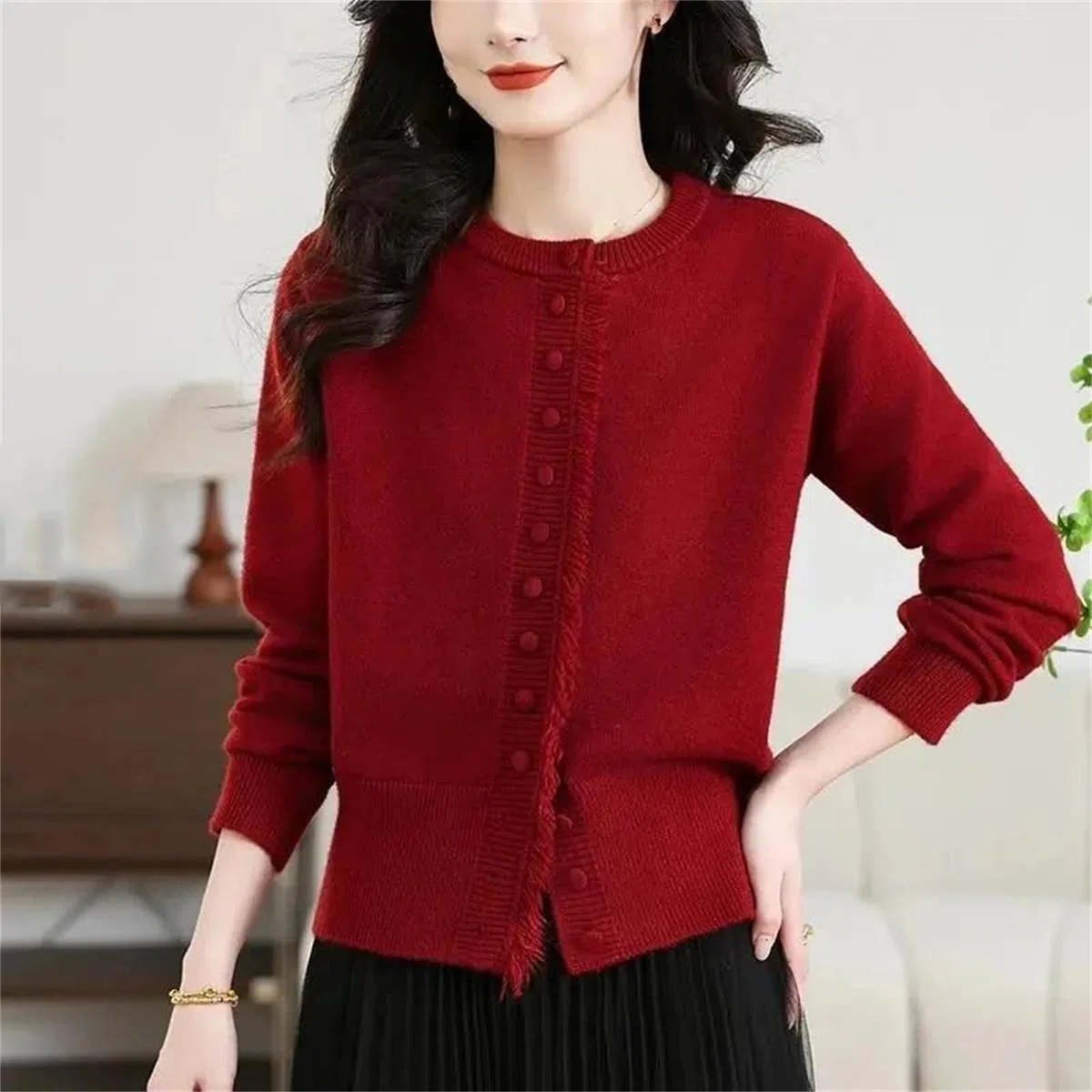 Suéteres tipo cárdigan para mujer, con borlas, cuello redondo, botones, holgados, de punto, para otoño e invierno, chaquetas casuales de manga larga