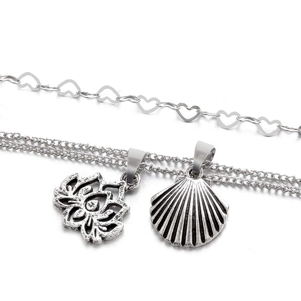 para Ella, Tobillera para Mujer, Tobilleras De Varias Capas, Tobilleras Vintage con Conchas De Loto para Mujer, Tobilleras En Capas, Pulsera para El Pie, Joyerí,