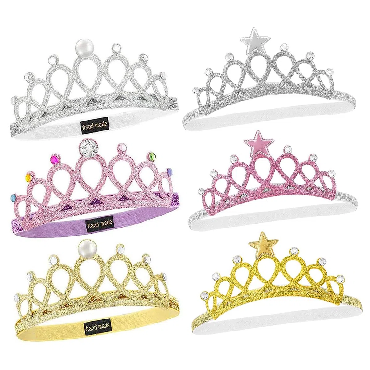 6 Piezas Corona Princesa, Diadema con Corona para niños, Diadema con Corona Brillante, Accesorios elásticos para el Cabello de Princesa, para Fiestas de cumpleaños de niñas
