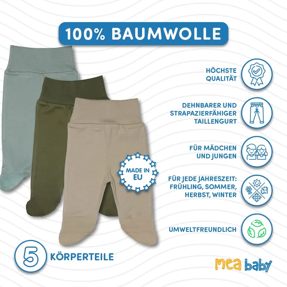 MEA BABY Pantalones de bebé con pie, pantalones de pelele para niños, pantalones de bebé para niñas, paquete de 5 unidades