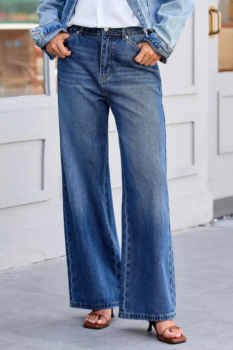 Cicy Bell Pantalones vaqueros de cintura alta para mujer, pantalones vaqueros holgados, pantalones de mezclilla tipo boyfriend con pierna ancha y bolsillos