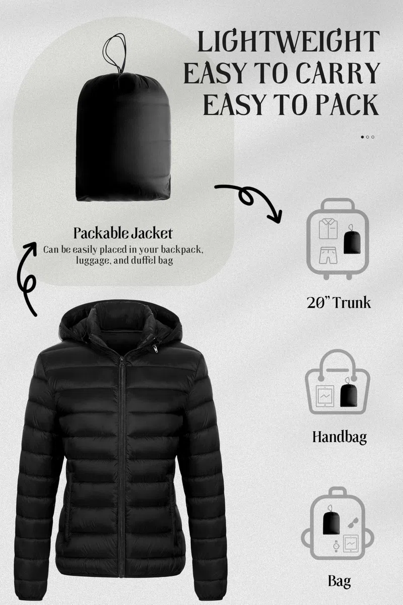 Chrisuno Chaqueta ligera acolchada corta para mujer, abrigo de invierno cálido con capucha extraíble