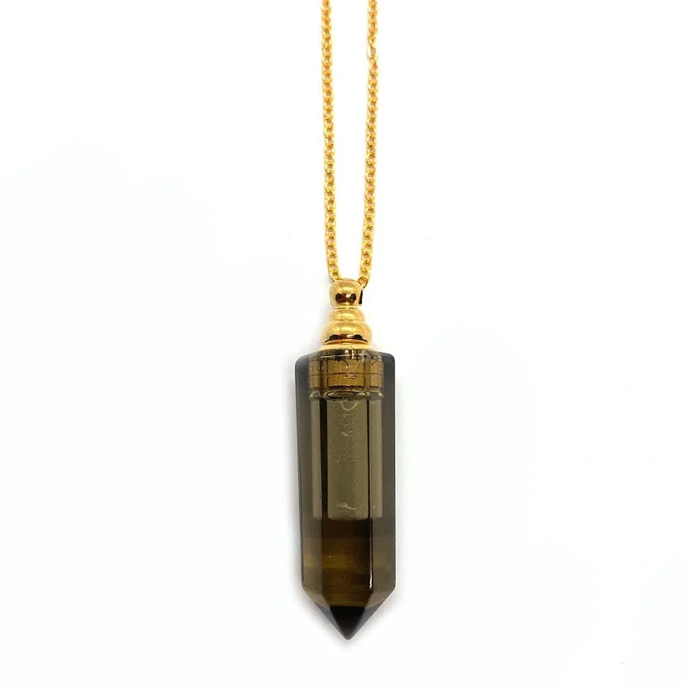 Collar Aromaterapia Collar de Botellas de Perfume de Piedra Natural 12x47mm Botella de Perfume de Cristal Blanco Colgante Collar de Damas Aroma Difusor Botella (Metal Color : A)
