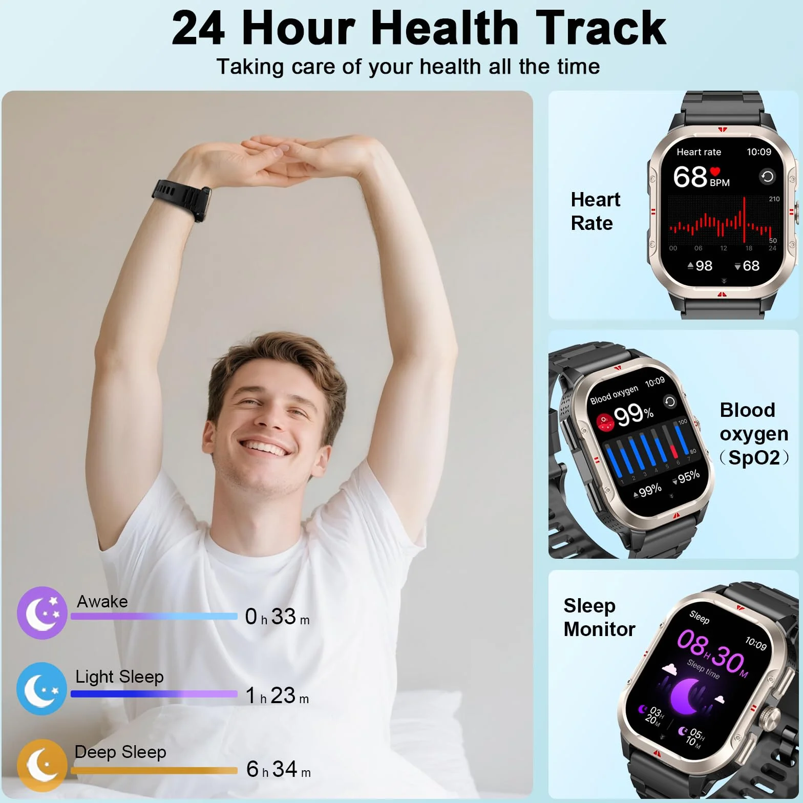 Jugeman Reloj Inteligente Hombre con GPS, 2.06'' Smartwatch,Fitness Tracker | Llamadas Bluetooth, IP68, 110+ Modos Deportivos, Monitor de Sueño/Podómetro/Pulsómetro Smart Watch para Android iOS