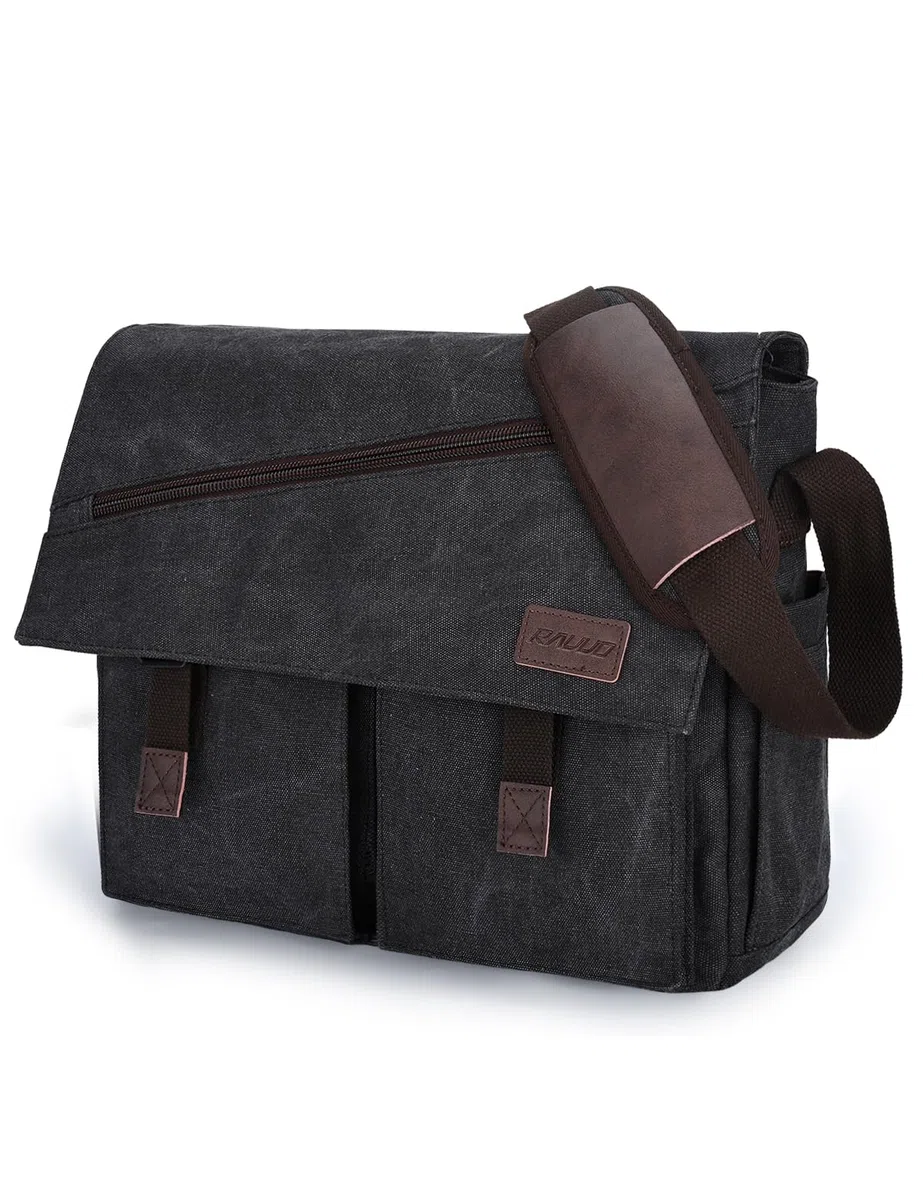RAVUO Bolso Bandolera Hombre Grande Bolsa de Mensajero para 14 15.6 17 Pulgadas Ordenador Portátil Bolsa de Hombro Lona Messenger Bag,Nergo