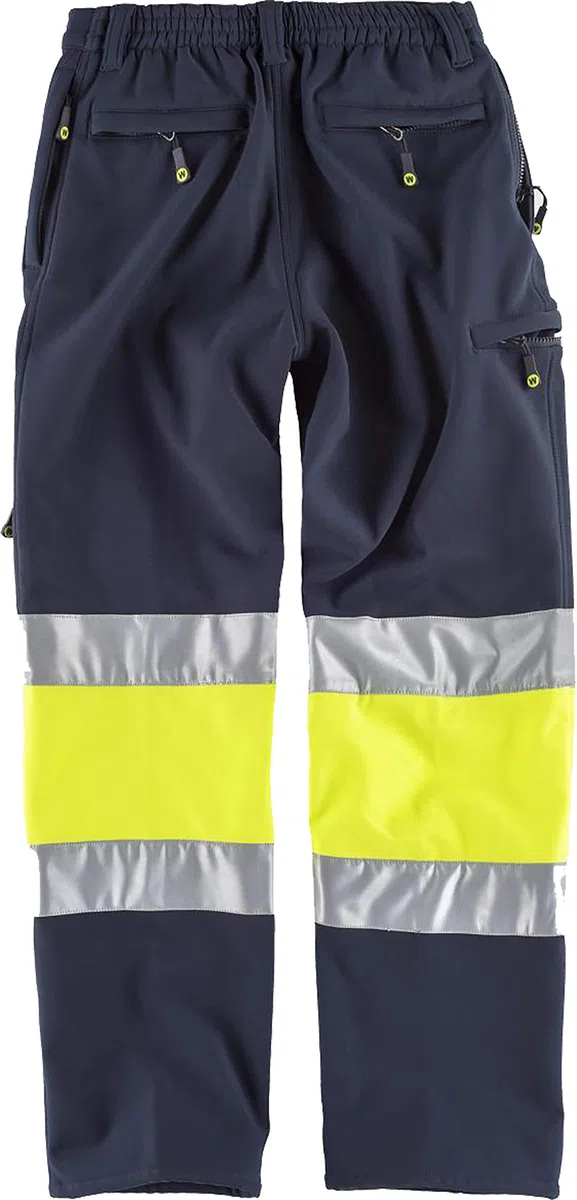 WORKTEAM Pantalón Softshell Alta Visibilidad y Cintas Reflectantes, Alta Capacidad Térmica, Cortavientos y Repelente Agua, Multibolsillos con Cremallera. Unisex