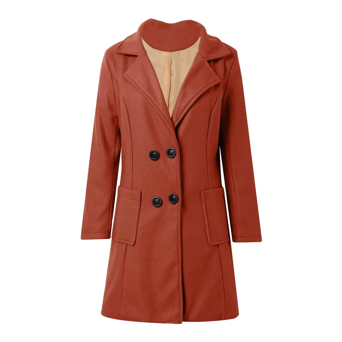 Genérico Abrigo Mujer Lana Mezcla Elegante, Chaqueta Doble Botonadura con Cuello Solapa, Americana Formal para Otoño Invierno, Oficina y Eventos