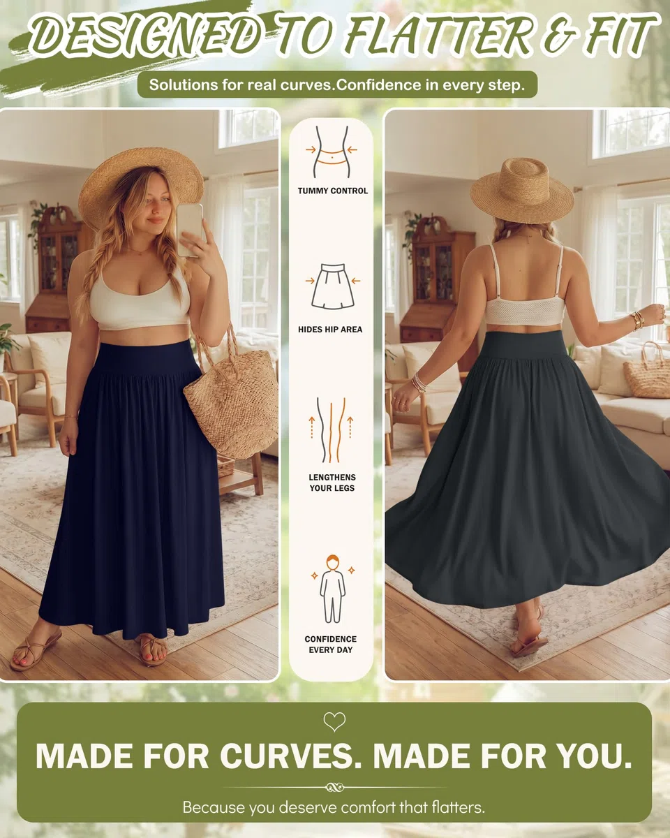 Ficerd Pack de 3 Faldas Largas Maxi Tallas Grandes para Mujeres Curvas Corte en A Cintura Alta Faldas de Verano con Bolsillos
