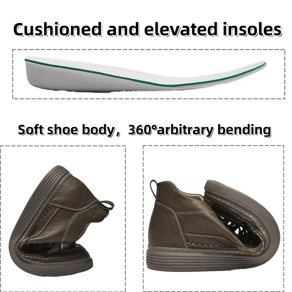 Asifn Hombres Zapatos Casuales Altura Invisible Zapatos Deportivos De Cuero con Cordones Moda Transpirable Cómodo y Ligero