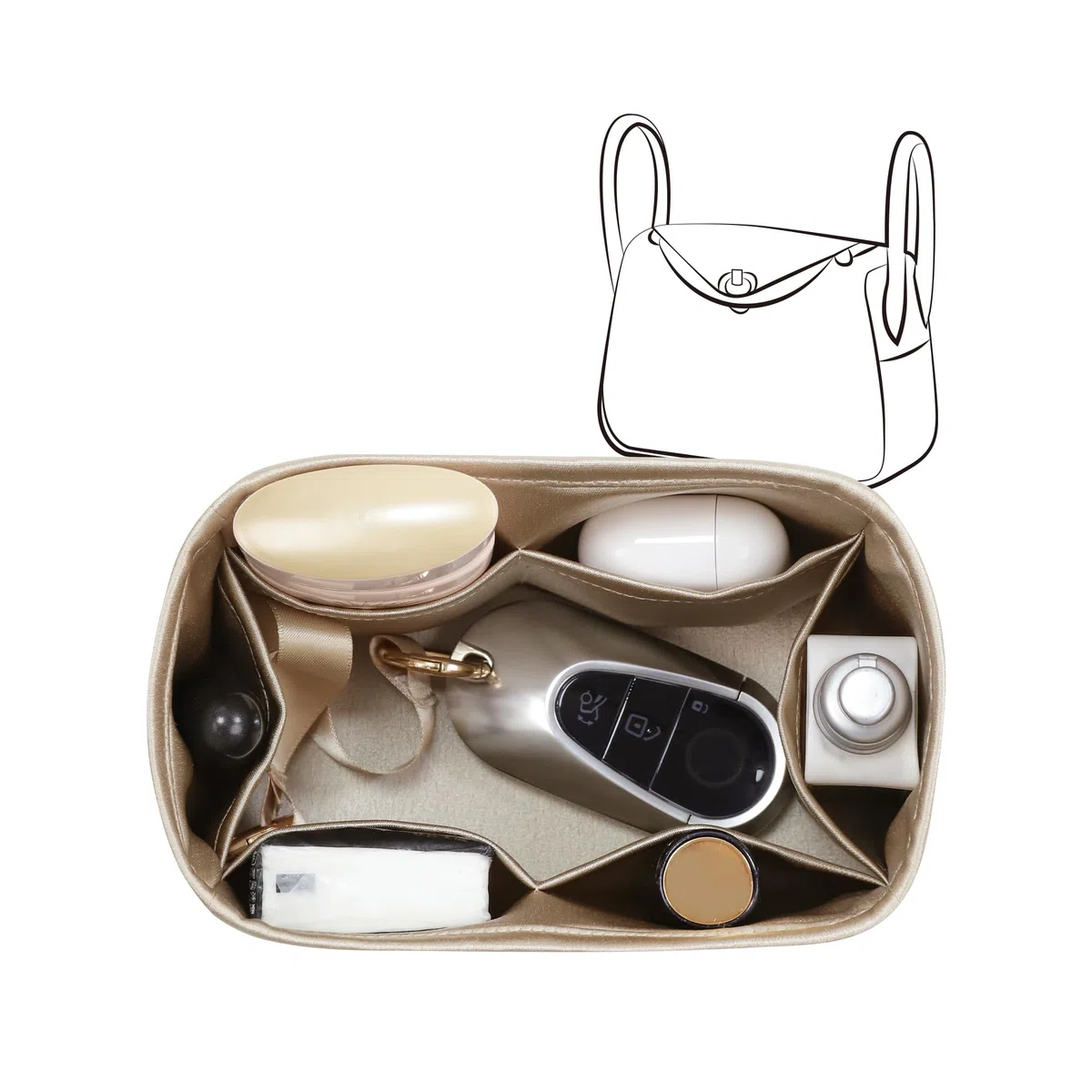 Organizador de monedero para bolsos, organizador de bolsas de seda para bolsa y bolso de lujo, bolsa de mano, suave y sedosa, organizador de bolsas compatible con Lindy 19 (LD19, champán)
