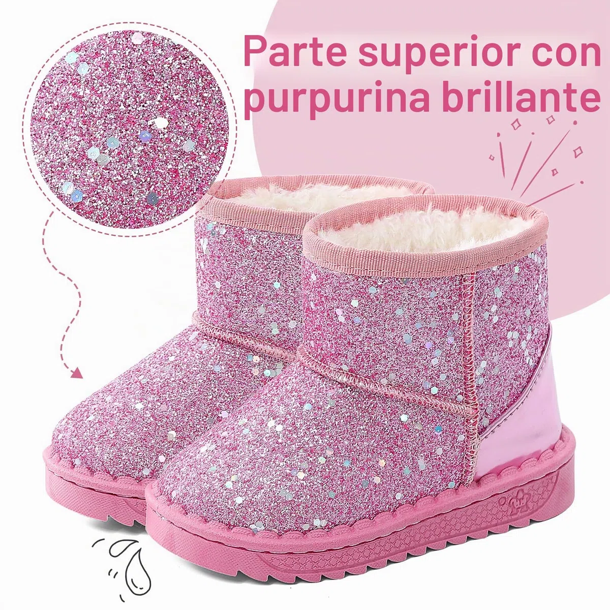 MK MATT KEELY Botas de Nieve Niña Botines Princesa Invierno Bebé Botas Brillante Exterior con Suela de Antideslizante