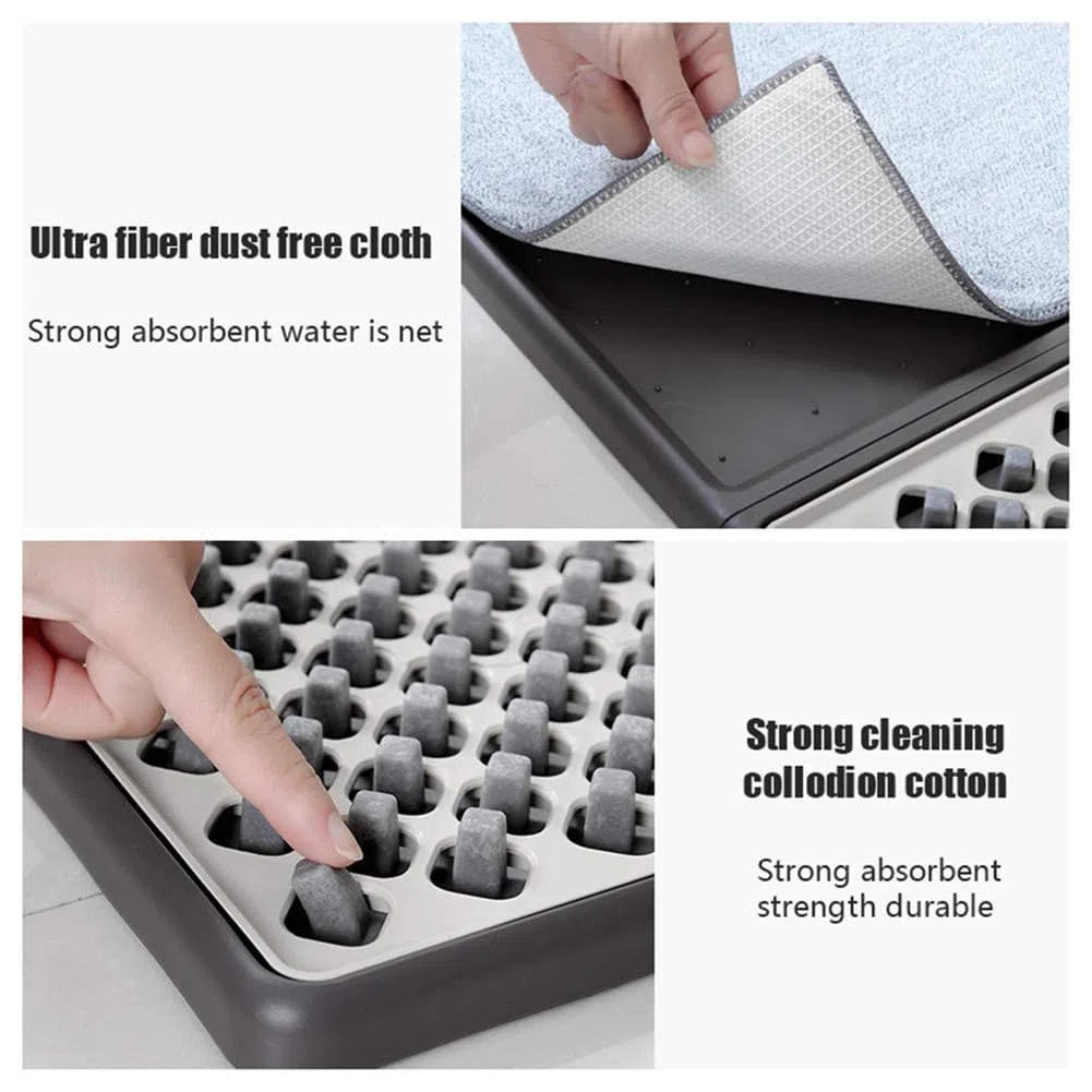 Almohadillas de limpieza automática, tapete limpiador de suela de zapatos de interior con almohadilla antideslizante y 2 paños absorbentes, fácil de limpiar para baño, hogar, oficina