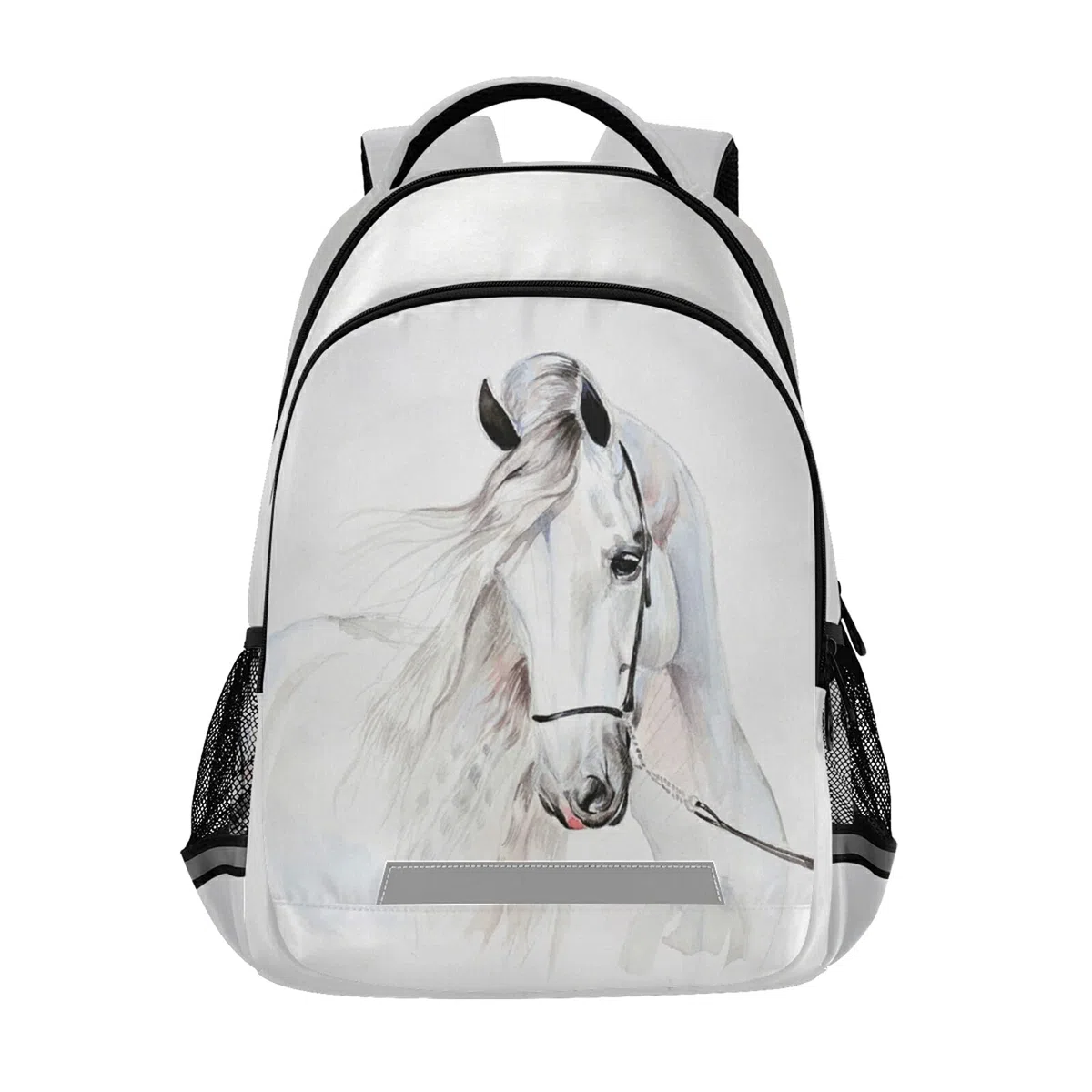 Mochila de caballo blanco para estudiantes, niños y niñas, mochila escolar de viaje, estampado 1, Taille unique