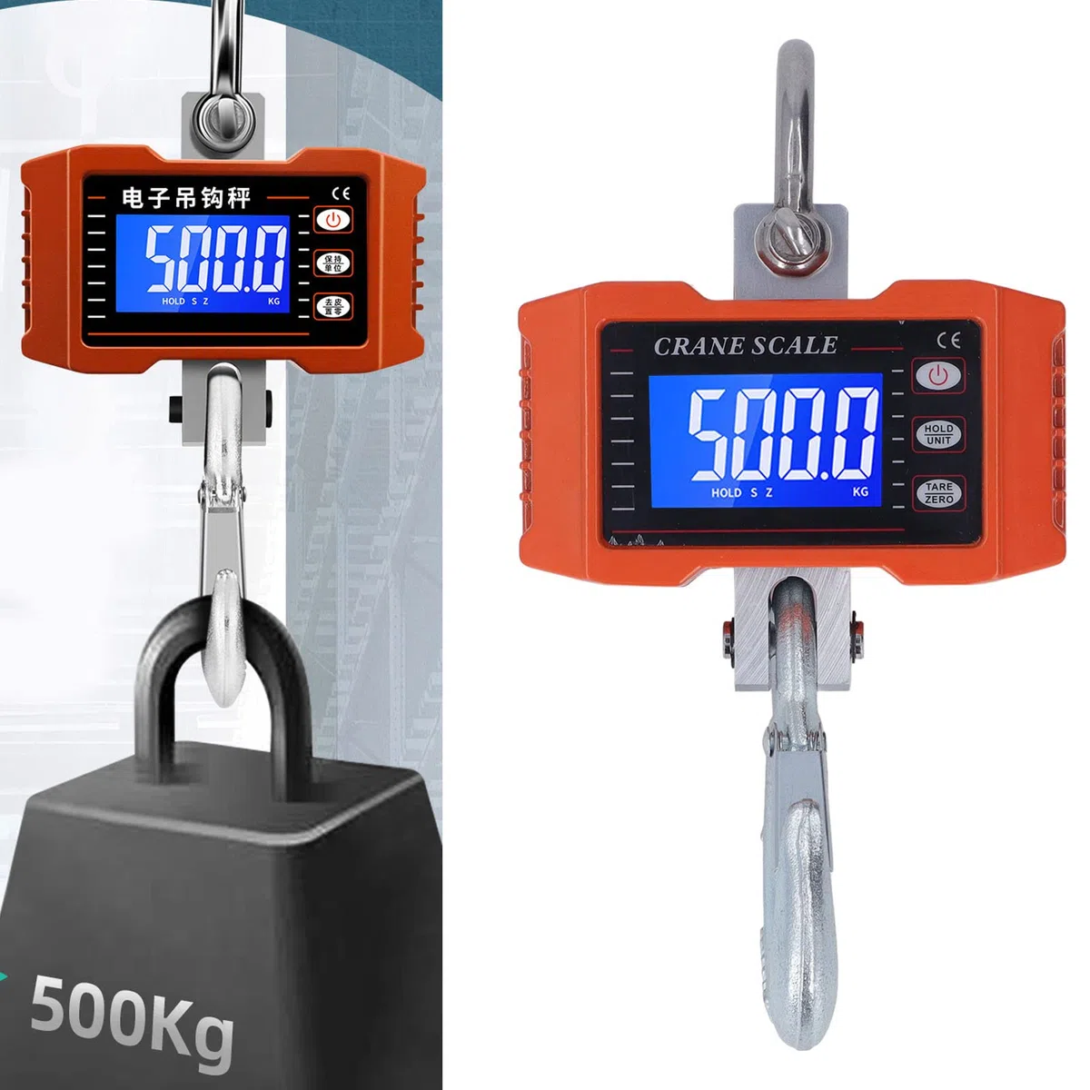 1000kg/2000lb Básculas Colgantes Electrónico, Digital Portable para Maleta o Bolsa de Viaje, Portátil LCD y 2 Ganchos Desmontables, Digital Balanza Electrónica Balanzas Colgantes