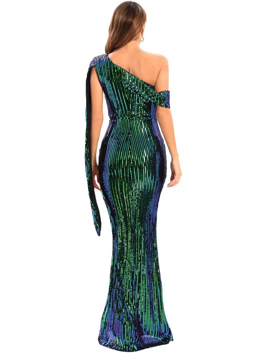 Vestido Ajustado Sexi De Verano con Lentejuelas Y Un Hombro Vestidos Elegantes De Noche para Fiesta De Graduación Vestido De Fiesta Maxi con Espalda Descubierta