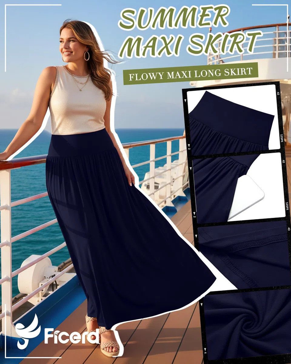 Ficerd Pack de 3 Faldas Largas Maxi Tallas Grandes para Mujeres Curvas Corte en A Cintura Alta Faldas de Verano con Bolsillos