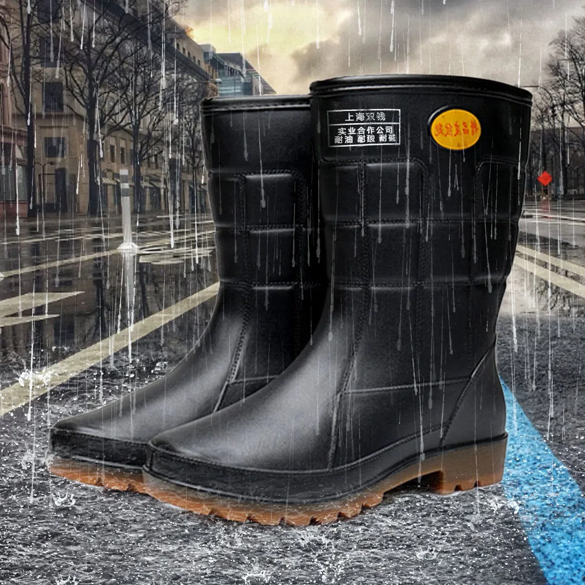 Genérico Botas De Goma De Hombre - Botas de lluvia media para hombre impermeables antideslizantes PVC trabajo exterior goma