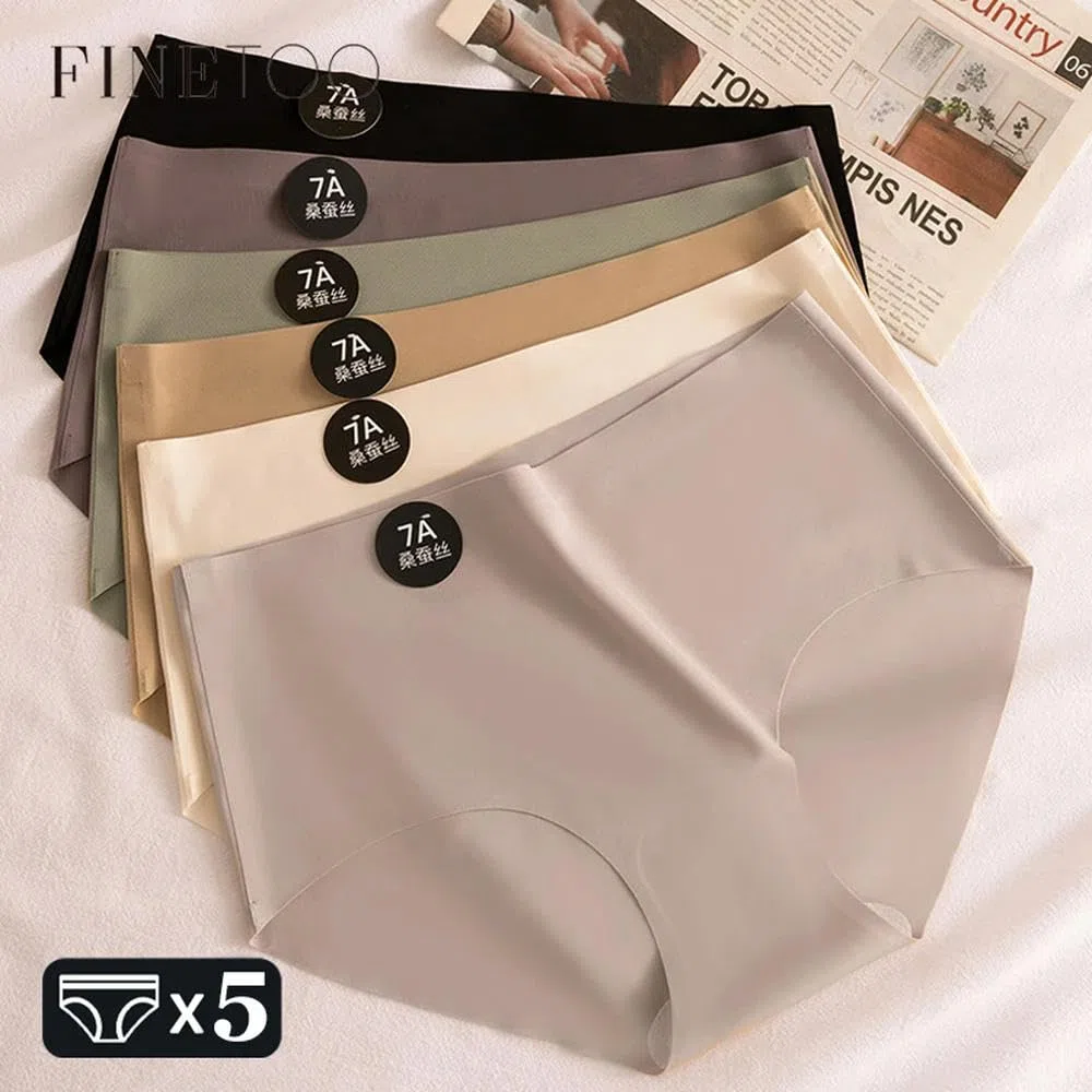 DYRBF - Juego de 5 piezas de ropa interior de seda de morera sin costuras, ultra delgadas, sexy, transpirables, lisas, invisibles, lencería