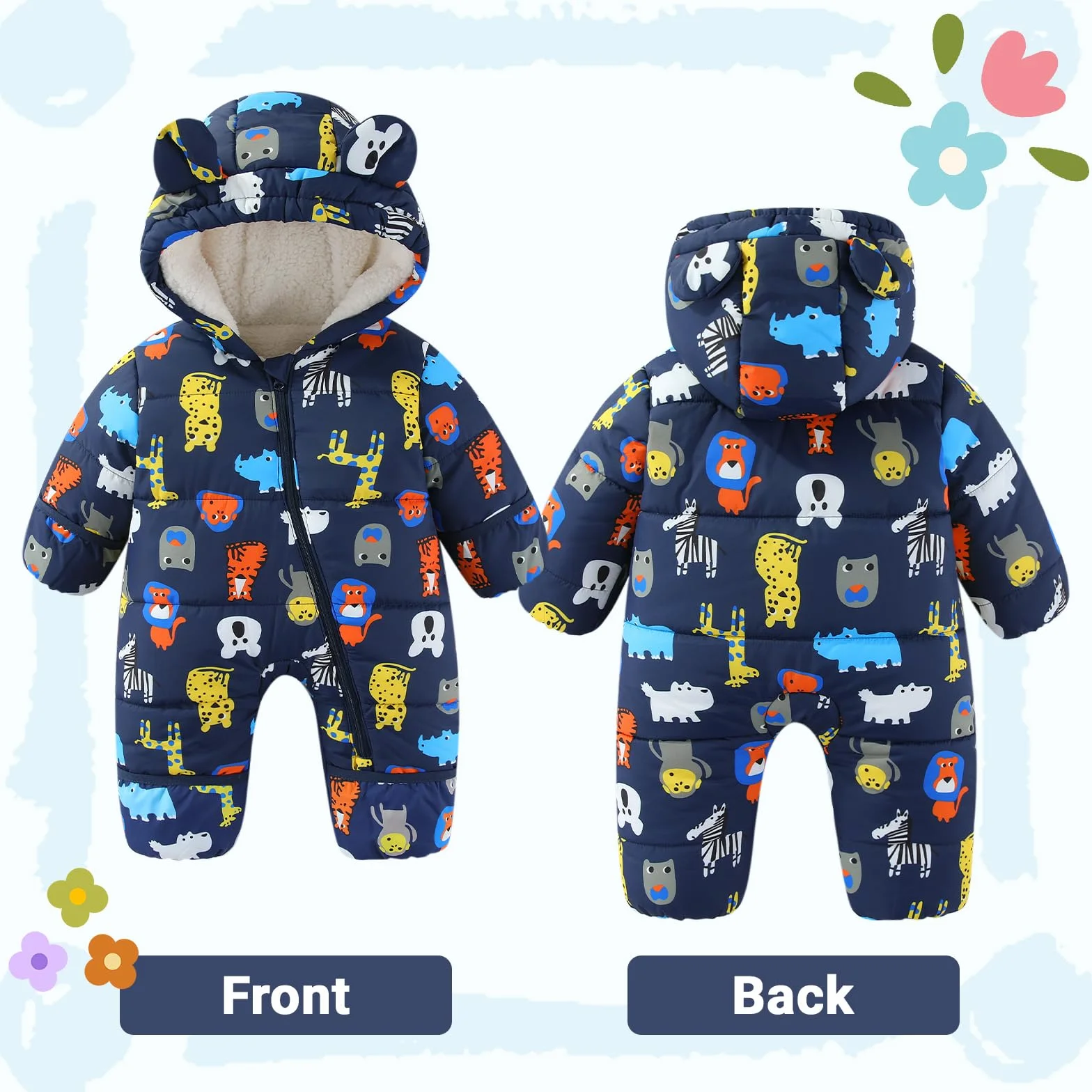 JiAmy - Traje de nieve para bebé, estampado de ropa de invierno con capucha para niña y niño