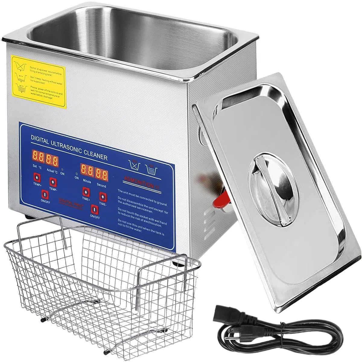 Limpiador ultrasónico de 200W, limpiador de joyas, calentador, temporizador, tanque de 6L, máquina de limpieza de baño, equipo industrial de acero inoxidable