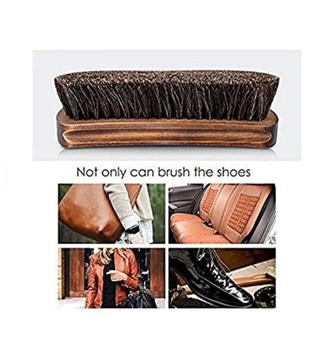 QUNINE Cepillo para Zapatos, Cepillo para pulir Zapatos de Crin, Cepillo para pulir Mango de Madera con Botas y Zapatos