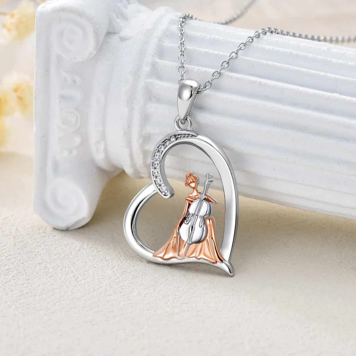 Collar de música HARMONY BOLA, plata de ley 925, con colgante de bailarina/violín/piano, joyería musical, regalos de cumpleaños para mujeres y niñas, Plata esterlina