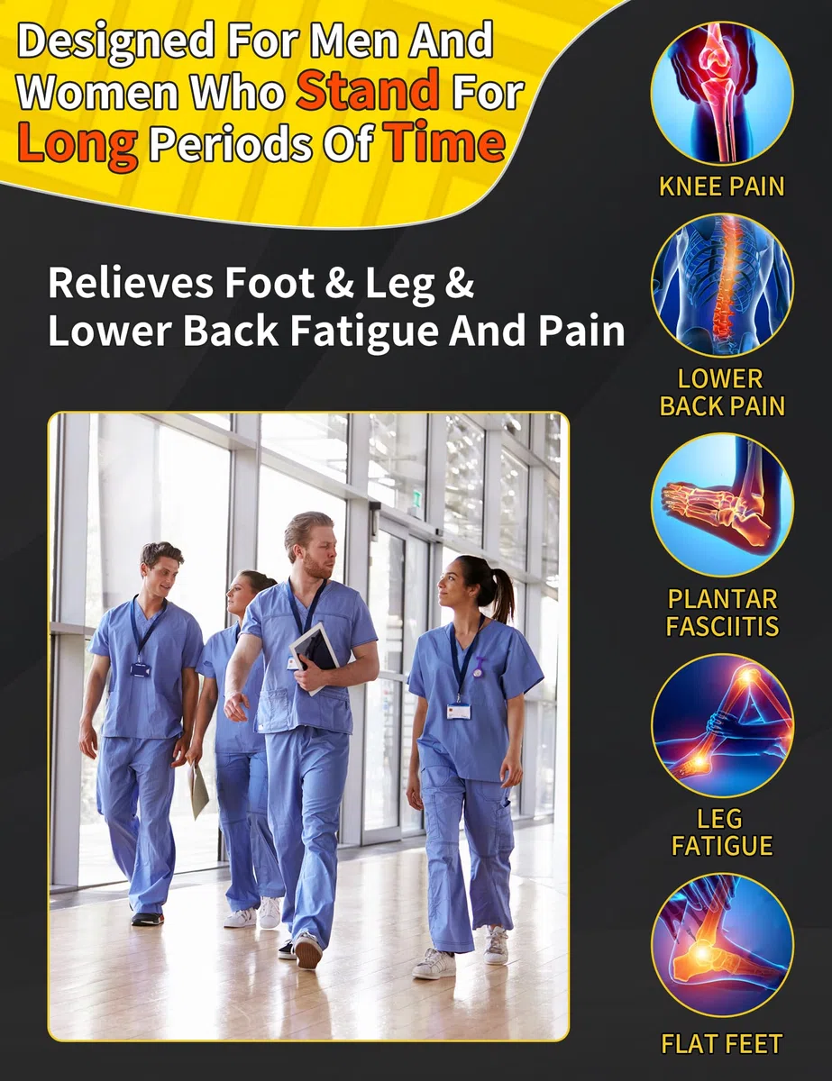 Orthobrace Plantillas para botas de trabajo para todo el día, absorción de golpes, antifatiga, soporte de arco medio y alto, para hombres y mujeres, alivia el dolor de pies, plantillas de trabajo