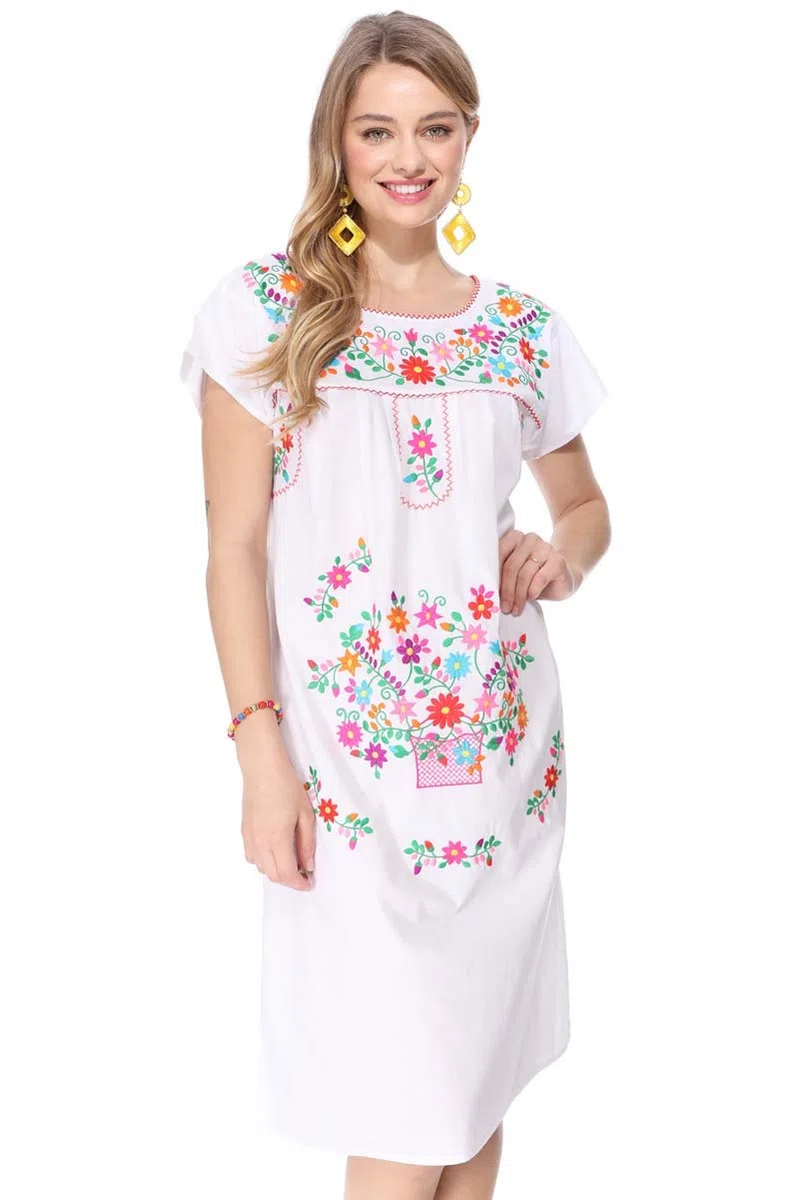 unik Vestido Campesino Tradicional Mexicano del Cinco de Mayo, Talla S-3X - Blanco - XX-Large