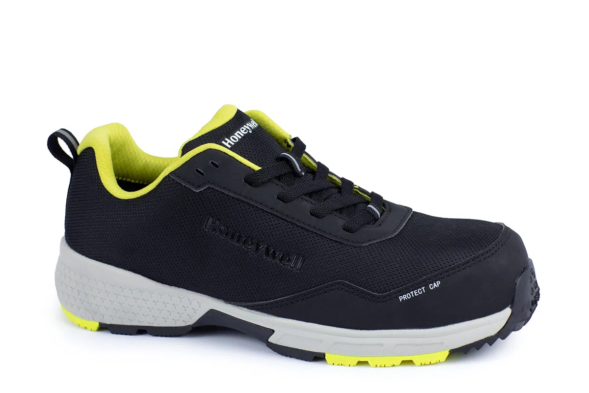 Honeywell Agile Starter S1P SRC Zapatos de seguridad industrial para hombres y mujeres, estilo escotado, forro de malla 3D, puntera de fibra de vidrio, suela de goma, amarillo, talla 14 UK, 6250126-49
