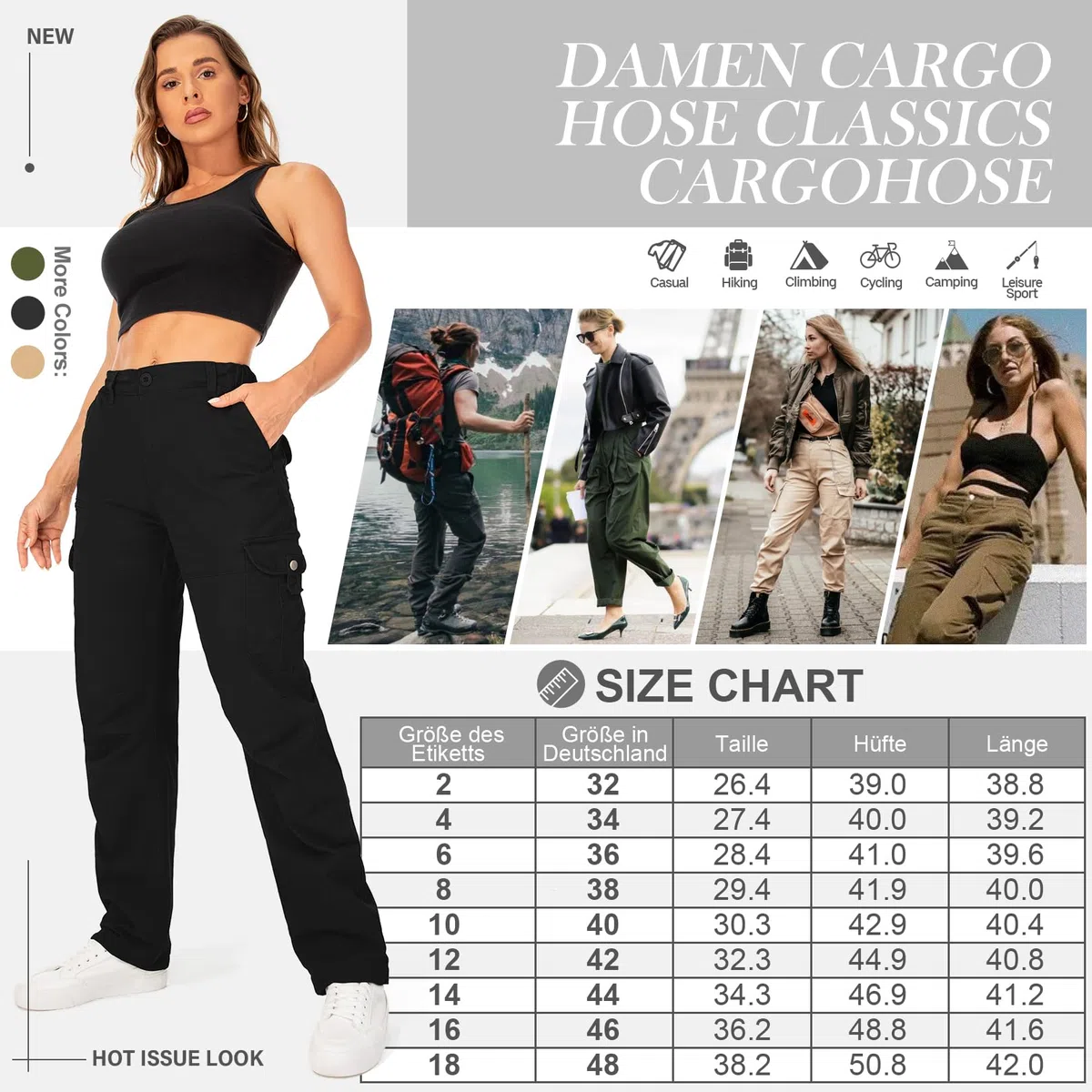 yeyity Pantalones cargo para mujer, multibolsillos, pantalones de senderismo, pantalones de trabajo, de algodón, pantalones de correr, pantalones de trekking, militares, ropa de calle