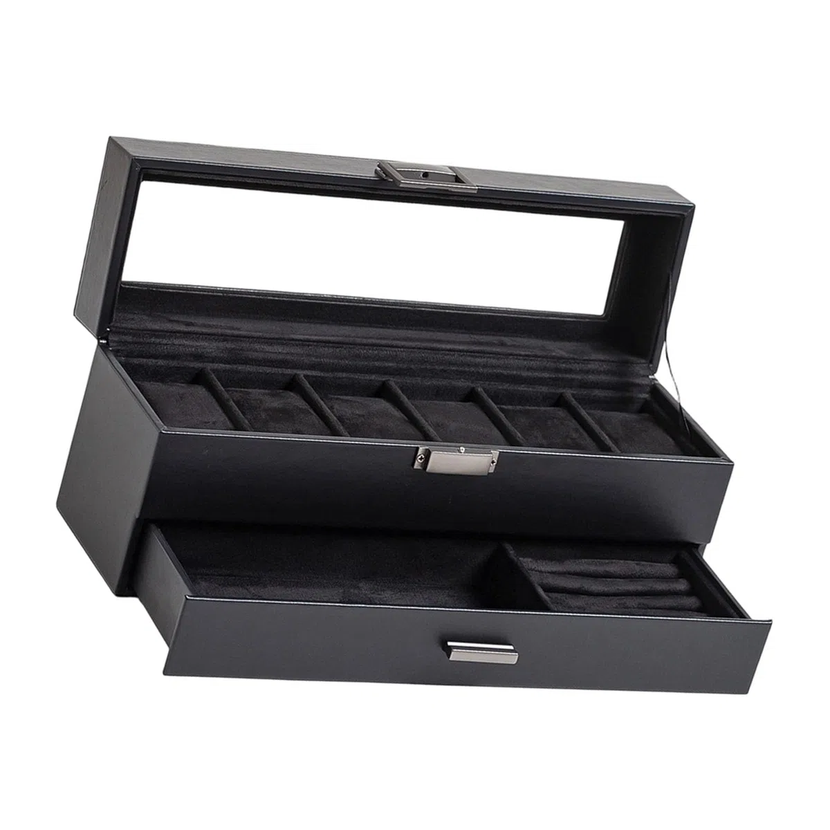 Estuche de almacenamiento de lujo de piel sintética con 6 ranuras y 2 capas para organizar tu colección ordenadamente organizadores de joyas, organizadores de relojes de piel sintética