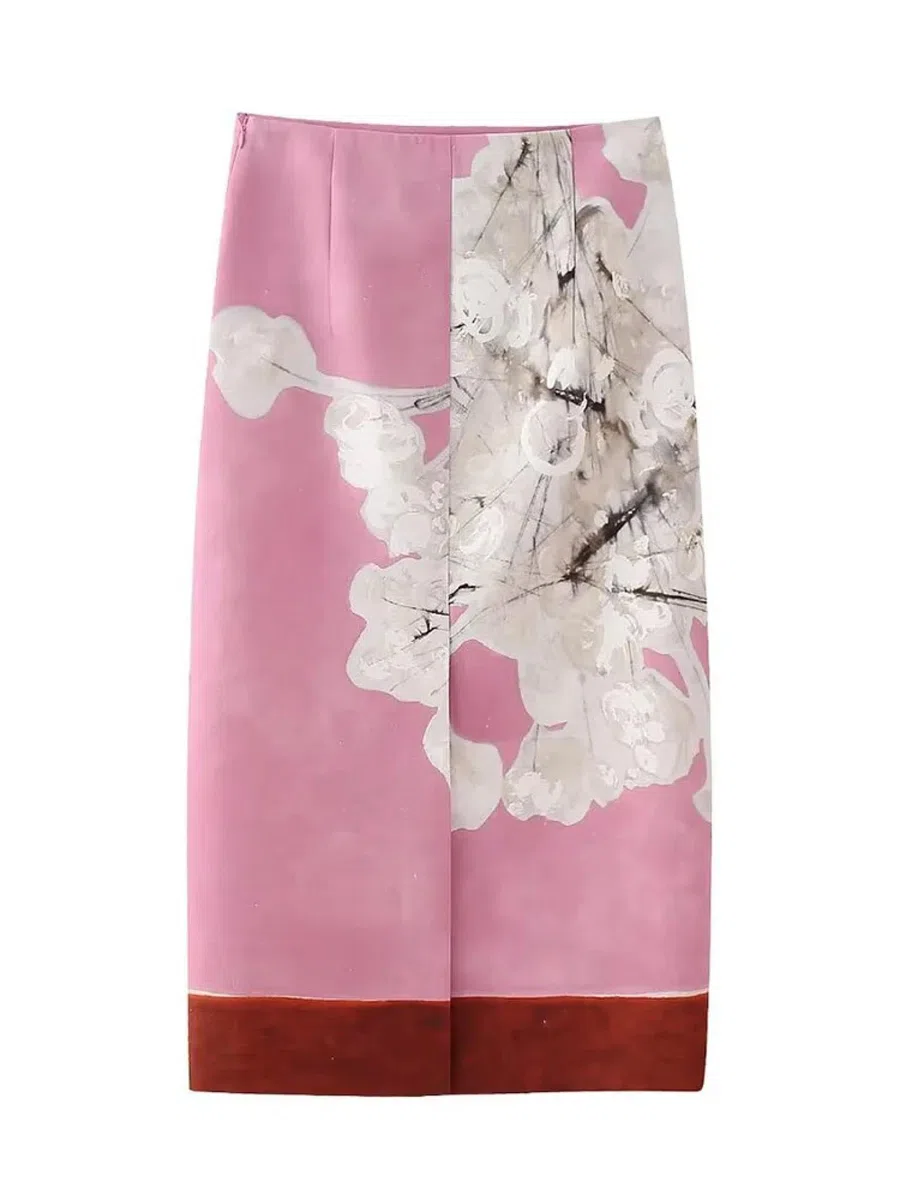 Falda Mujer Larga Cintura Alta Elástica Plisada Skirt Falda Midi Estampada para Mujer Falda Recta con Cremallera Y Abertura Delgada Elegante De Cintura Alta para Mujer