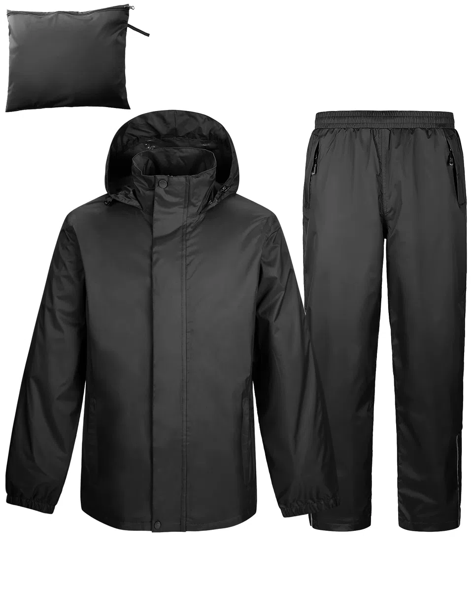 Traje impermeable reflectante para hombre, impermeable al aire libre, chaqueta de lluvia a prueba de viento+pantalones de lluvia transpirable para pesca, senderismo, camping