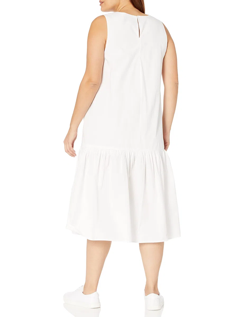 Marca Amazon - Ilana Maxivestido de Popelín Suelto sin Mangas de Bajo Ancho por The Drop