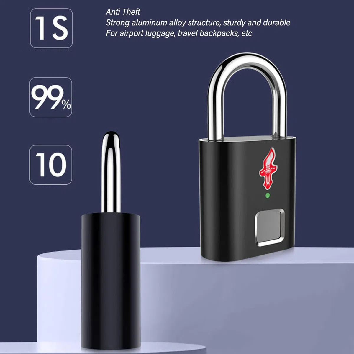 Candado de huella digital inteligente, candado de seguridad sensible con reconocimiento de 360 ​​°, 508DPI, para equipaje, mochila de viaje, aleación de aluminio ABS