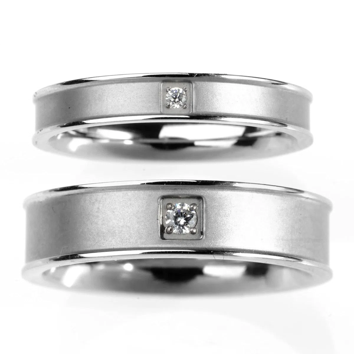 AmDxD Anillo de boda plateado, acero inoxidable, alianza para pareja de plata, boda, blanco, circonio, W56.5 & M51.5, Acero inoxidable, circonita cúbica,