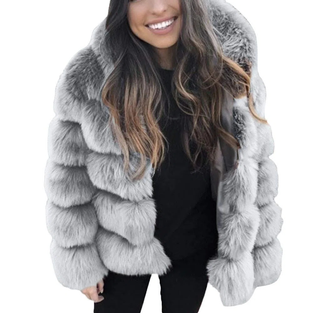 Chaqueta de piel para mujer, chaqueta corta con capucha, abrigo corto suave para mujer, chaquetas de felpa de invierno con pelo, abrigo funky esponjoso con capucha, chaquetas elegantes para