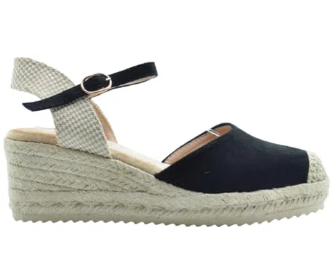 Benavente – Cuñas Mujer Esparto Abril Rojo | Alpargatas Cuña Mujer Media 4 Cuerdas Con Hebilla Al Tobillo | Plantilla Memory Foam Y Gel | Punta Cerrada Y Talón Destalonado