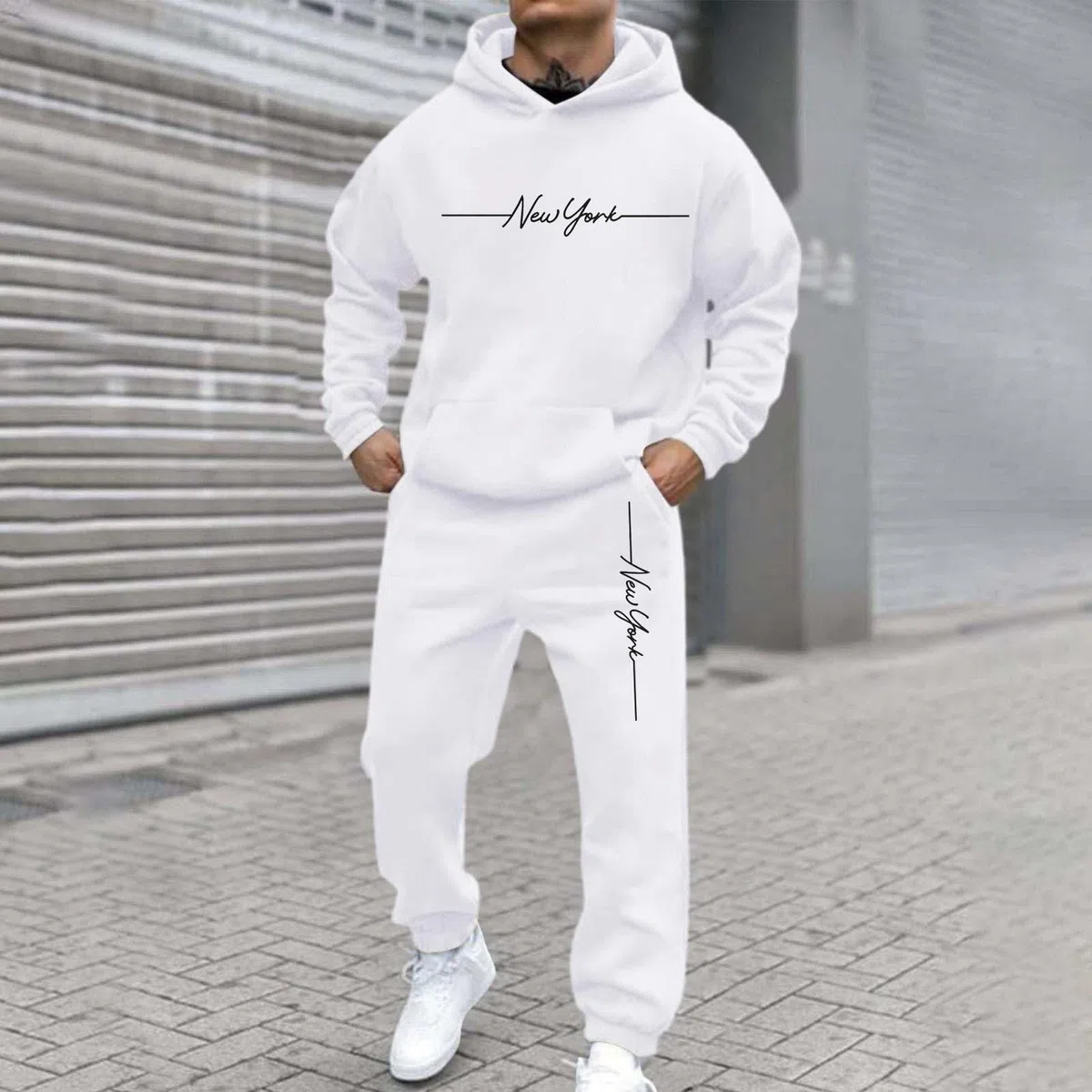 Generisch Sudadera con capucha para hombre, juego de chándal informal, estampado de letras, uso diario, gimnasio, correr, ropa de calle