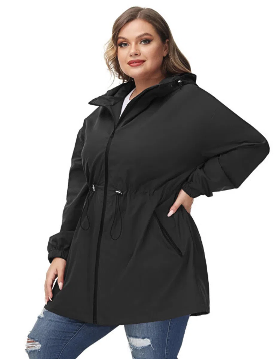 Hanna Nikole Chaqueta impermeable con capucha para mujer, talla grande, cortavientos