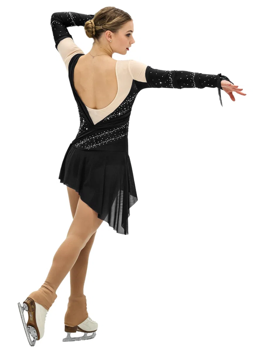 Hedmy Vestido de Patinaje Artístico sobre Hielo Mujer Competición Maillot con Falda Ballet de Gasa Leotardo Gimnasia Vestido de Baile Contemporáneo