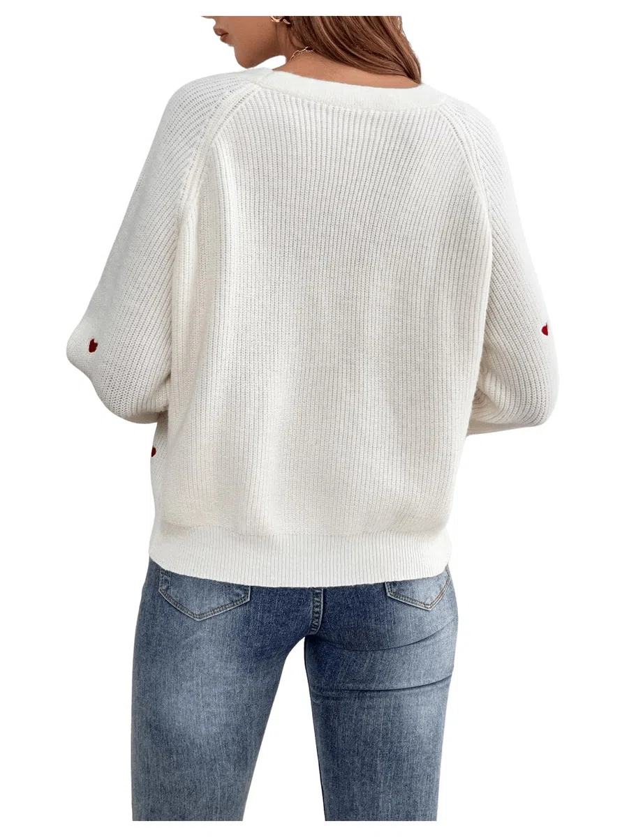 GORGLITTER Cárdigan de punto para mujer, abrigo de punto informal, suéter para exteriores, chaqueta fina, suéter con bordado de corazón
