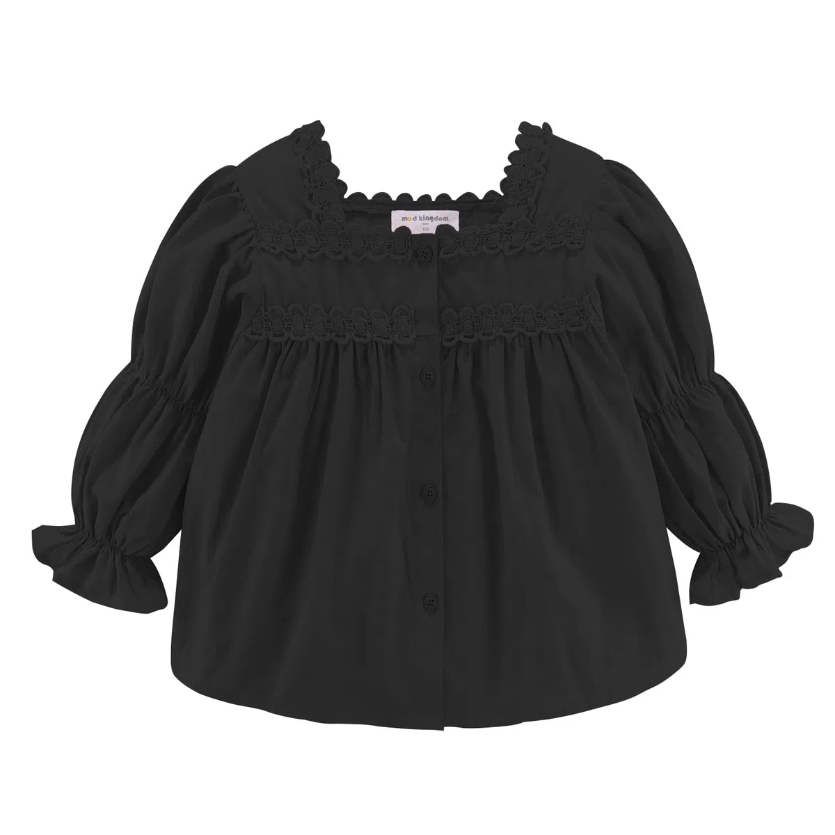 Mud Kingdom Blusa de manga larga para niñas, con botones, color liso, ajuste holgado