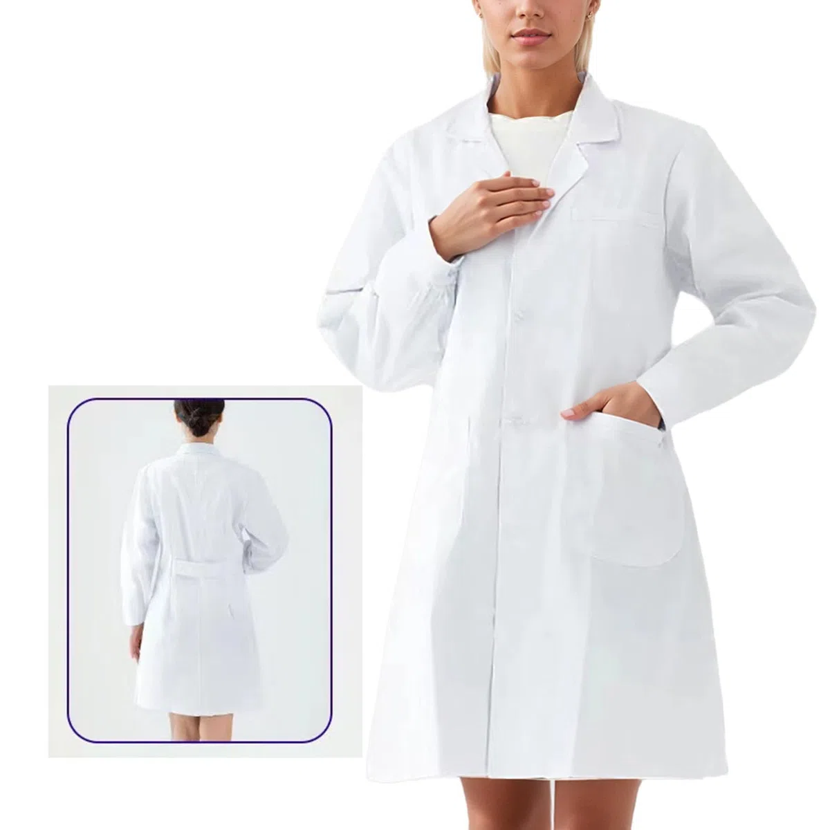 Generisch Bata de laboratorio para hombre de tela duradera con mangas largas con botones delanteros para requisitos profesionales
