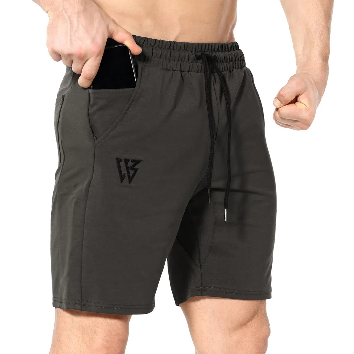 BROKIG - Pantalón corto deportivo para hombre, algodón, con bolsillos con cremallera