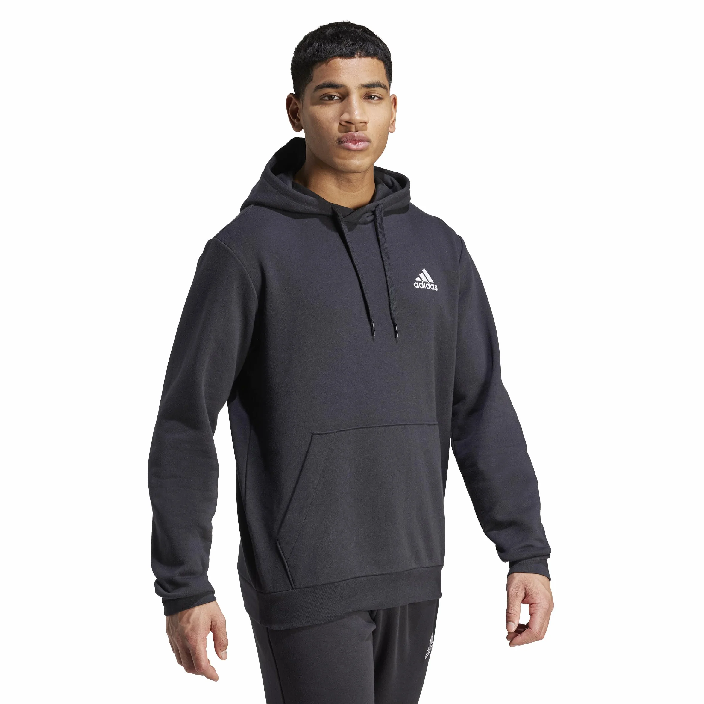 adidas Hombre Essentials Fleece Hoodie, Black / White, S